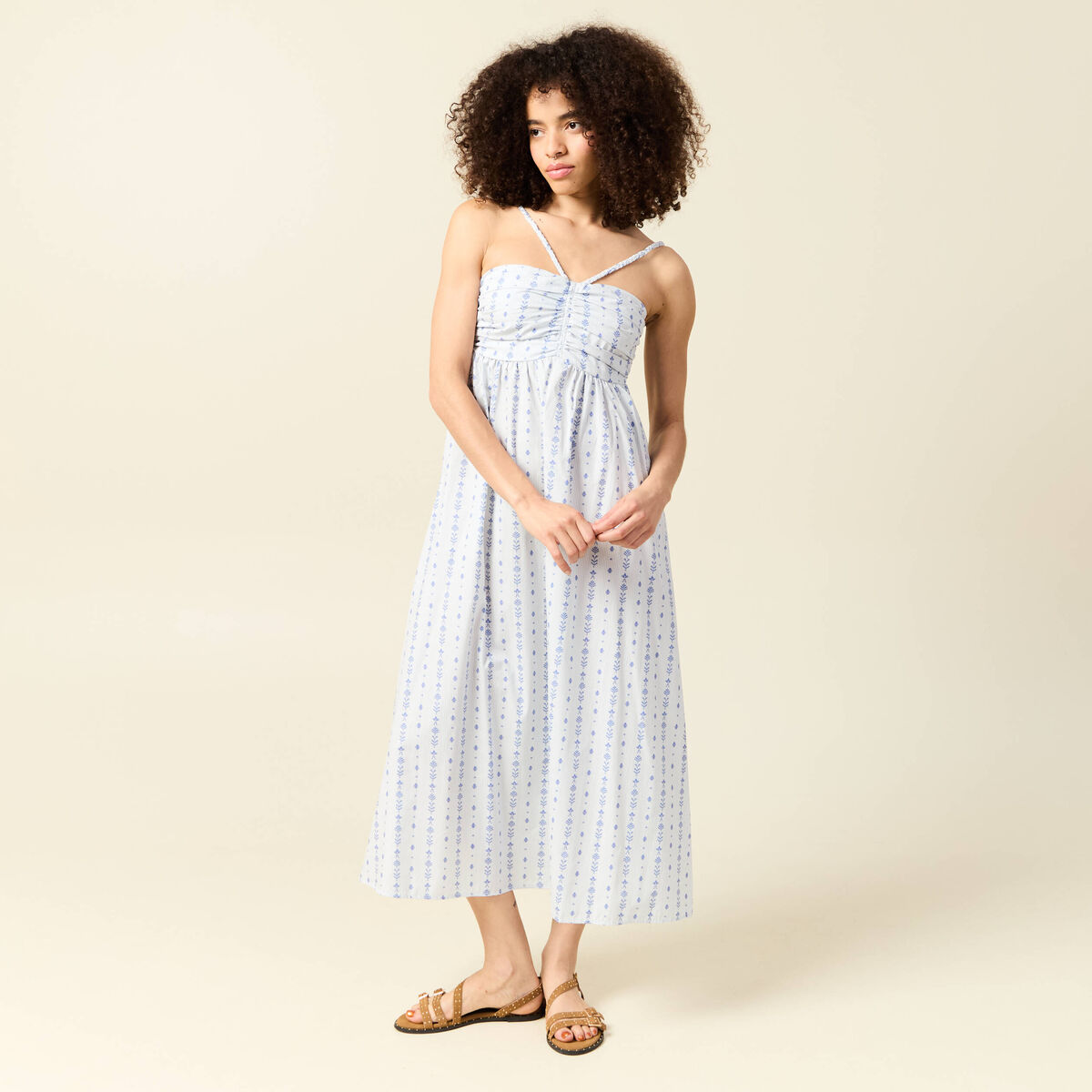 Robe sans manches en coton bleu clair femme