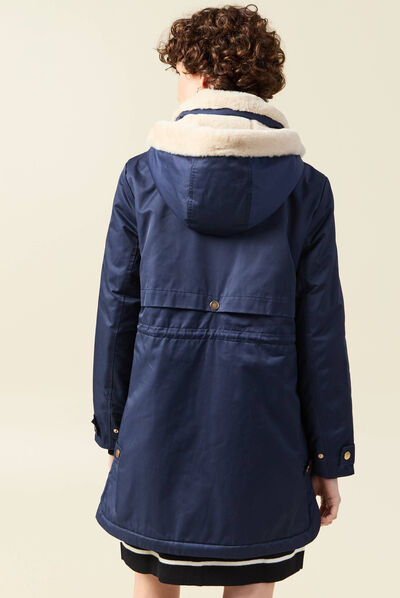 Parka droite à capuche bleu marine femme
