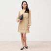 Robe manches longues doubl&eacute;e beige femme