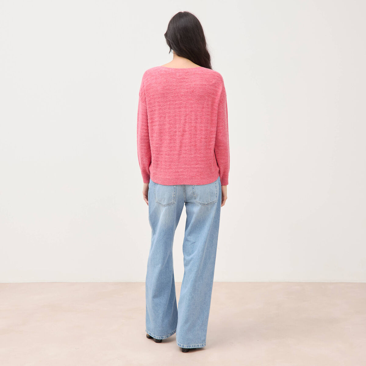 Pull manches longues col bateau vieux rose femme