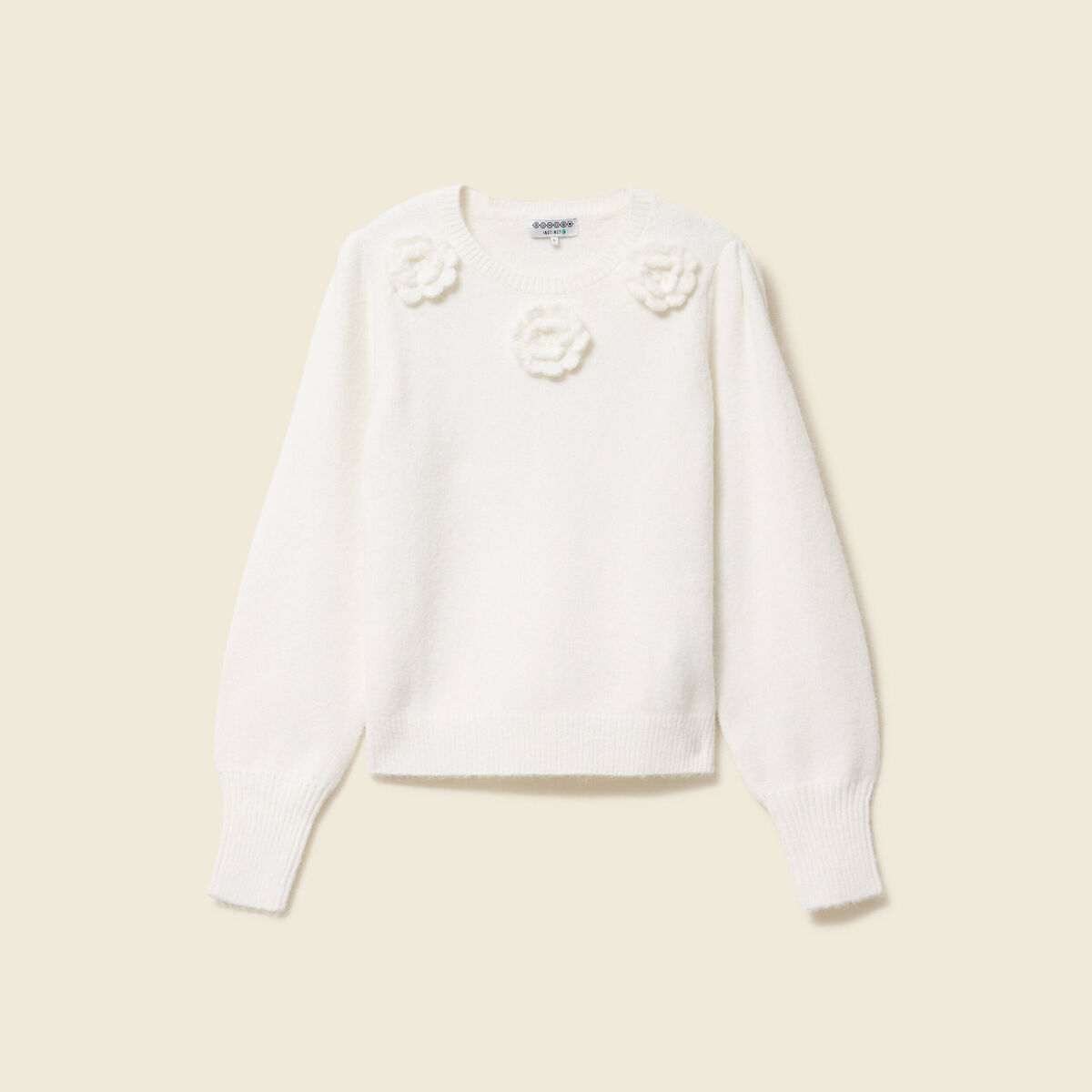 Pull manches longues col rond ecru femme