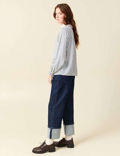 Chemise cintr&eacute;e col montant brod&eacute;e blanc femme