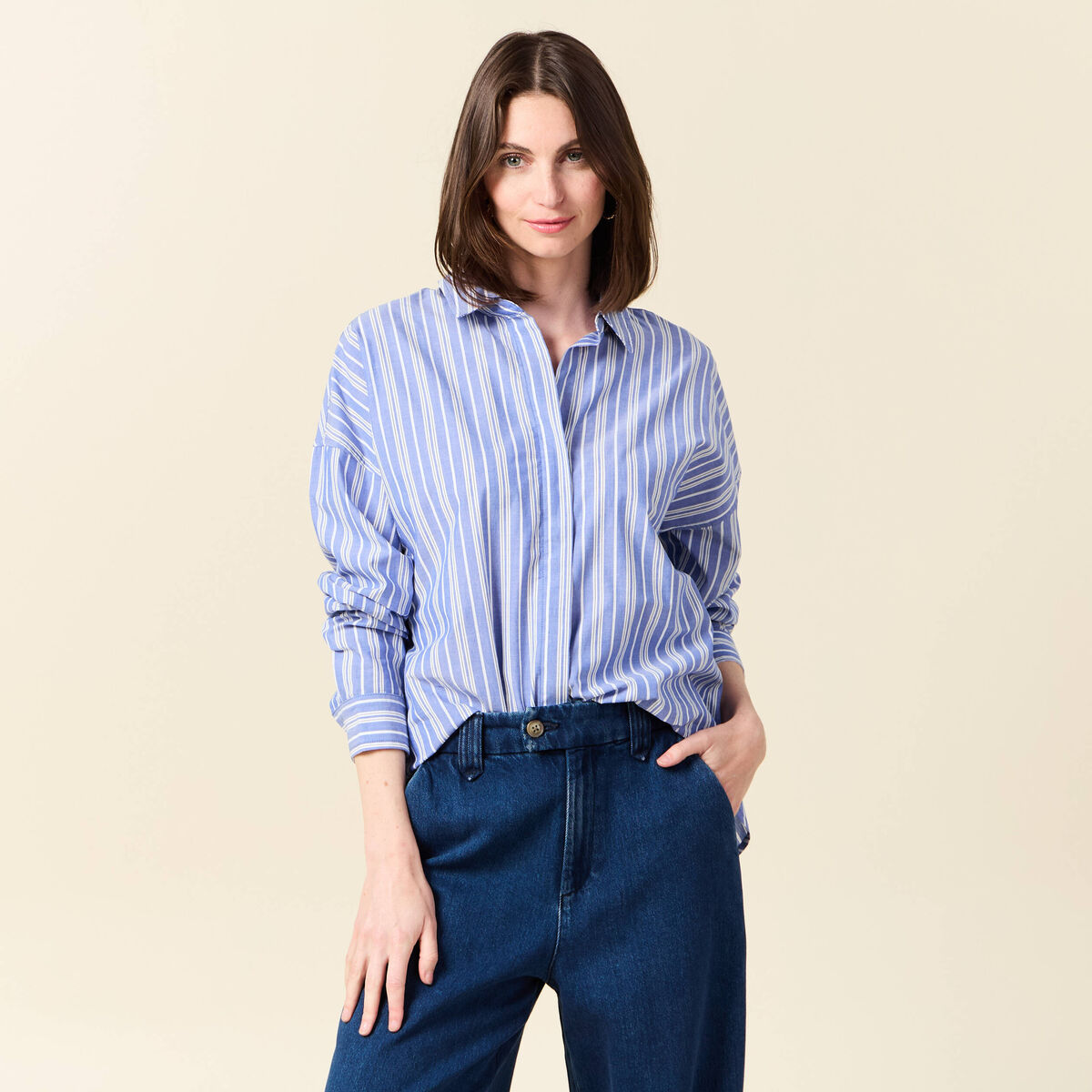 Chemise éco-responsable bleu clair femme