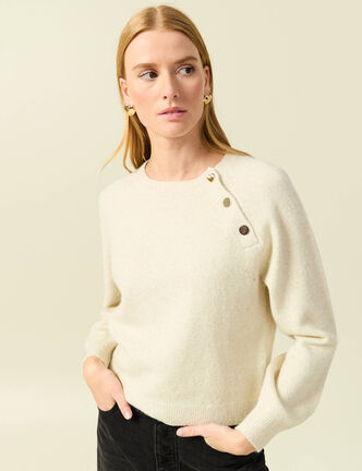 Pull manches longues col rond jaune femme