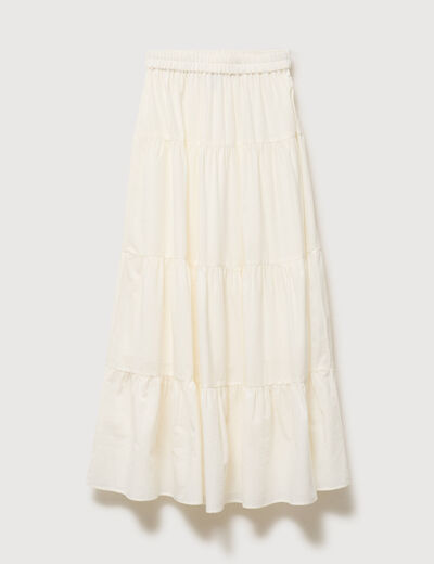 Jupe longue &eacute;vas&eacute;e en coton doubl&eacute;e ecru femme