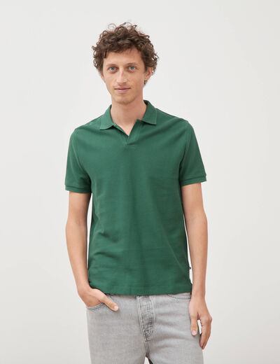 Polo cintr&eacute; manches courtes en coton vert homme