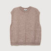 Pull droit court sans manches col rond marron clair femme