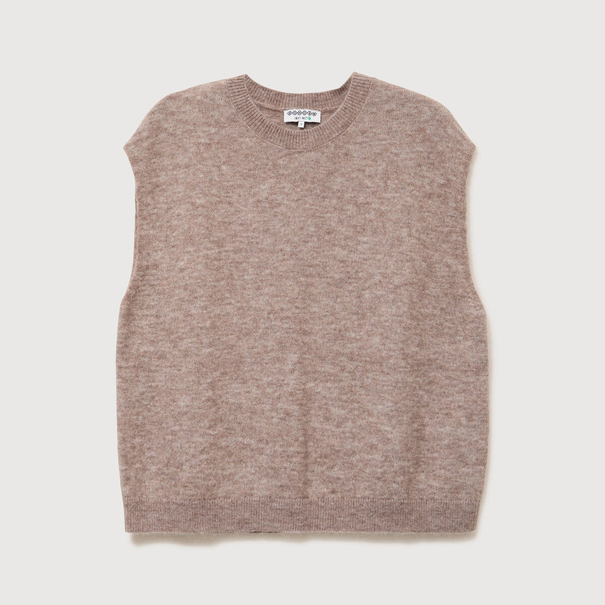 Pull droit court sans manches col rond marron clair femme