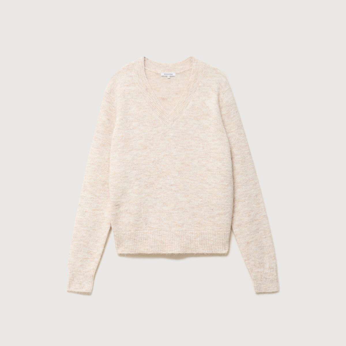 Pull droit col v manches longues creme femme