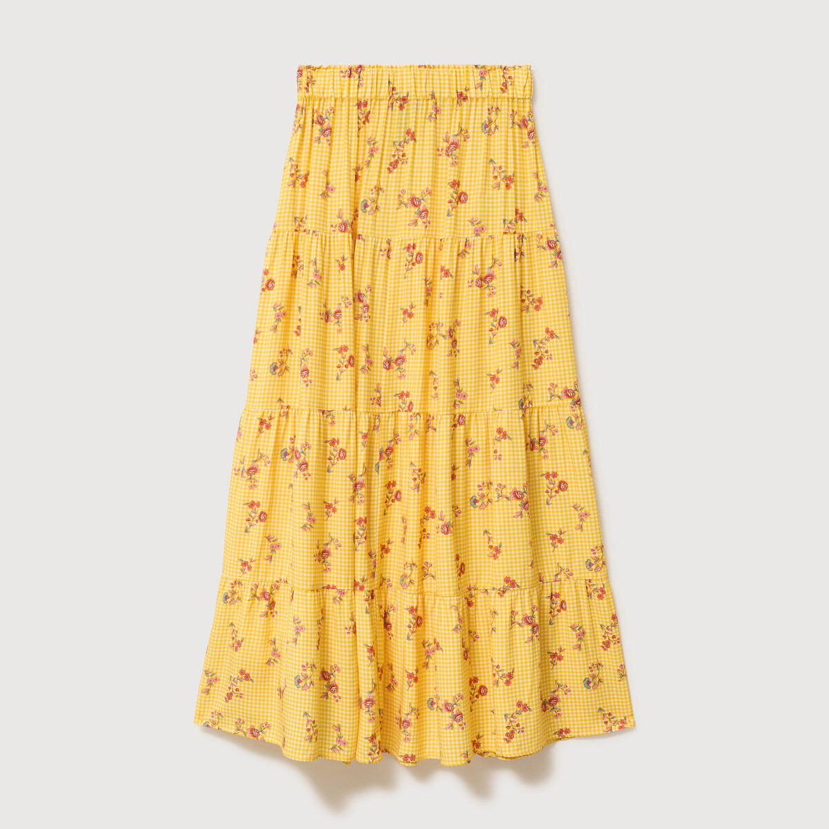 Jupe longue &eacute;vas&eacute;e fluide jaune femme