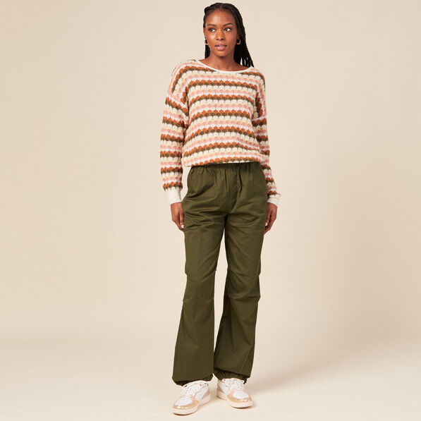 Pantalon battle bas élastiqué vert kaki femme