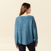 Pull manches longues col en V bleu gris femme