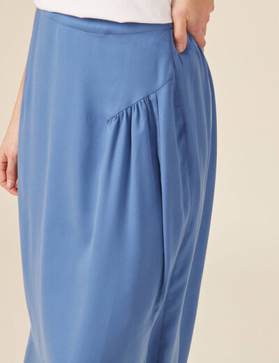 Jupe longue évasée satin bleu femme