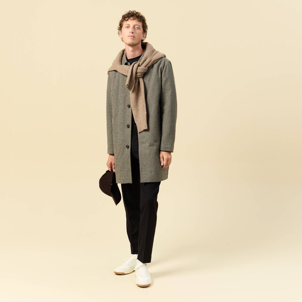 Manteau col classique manches longues camel homme