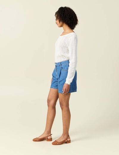 Short droit en jean à pinces denim baby bleu femme