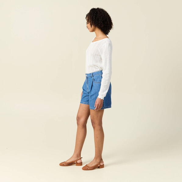 Short droit en jean à pinces denim baby bleu femme