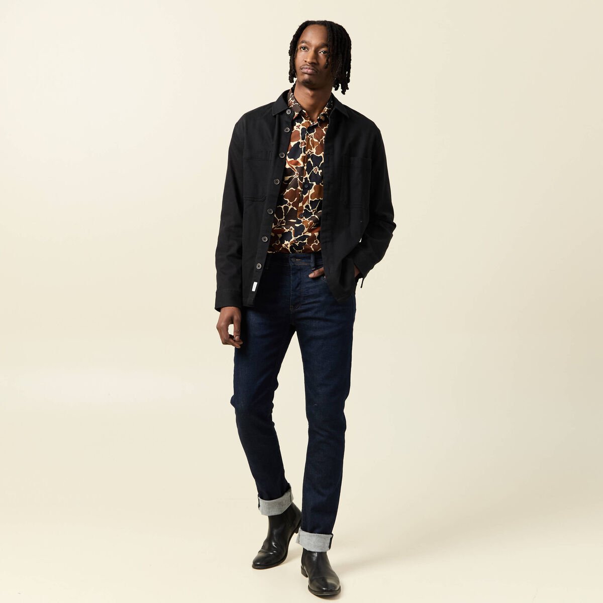 Chemise manches longues marron homme