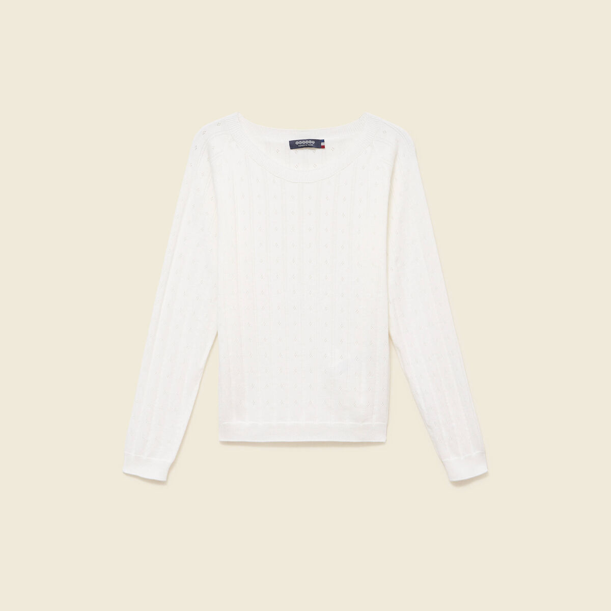 Pull col rond manches longues blanc femme