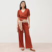 Blouse cropped manches courtes marron cognac femme