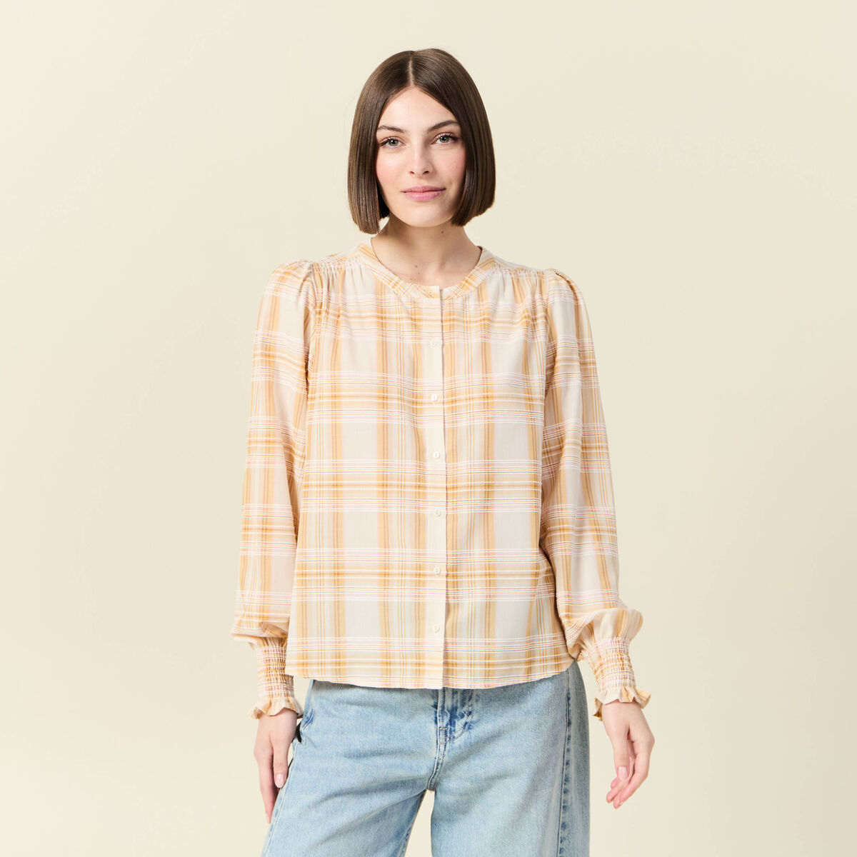 Chemise manches longues creme femme