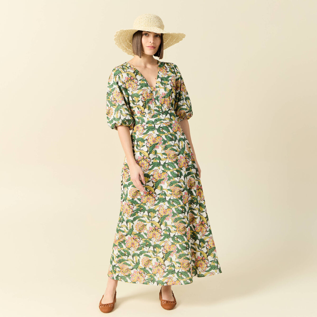 Robe longue &eacute;vas&eacute;e blanc femme