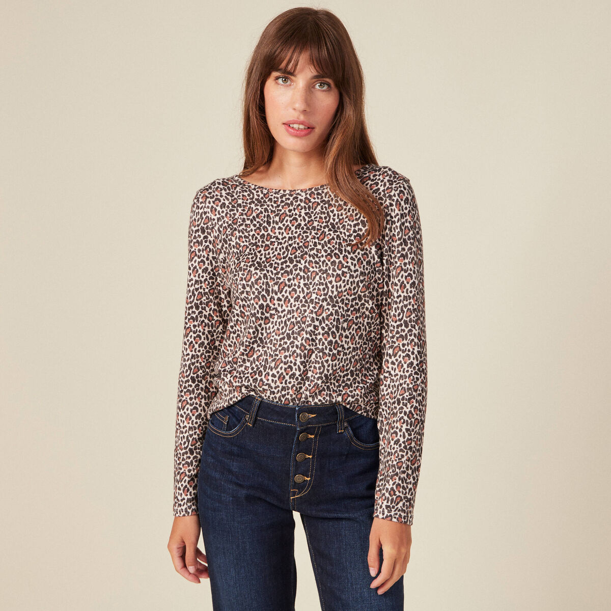 T-shirt manches longues marron clair femme