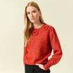 Pull manches longues col rond rouge fonc&eacute; femme