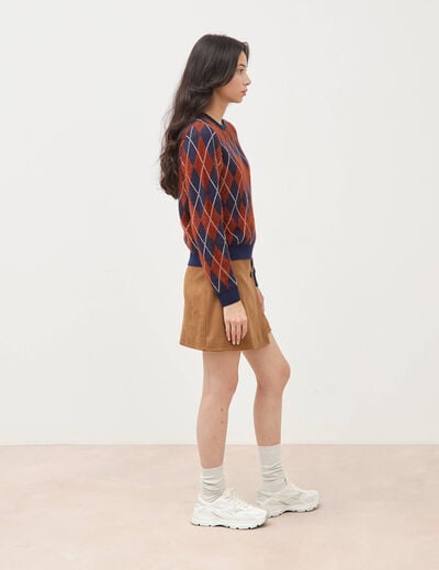Pull droit manches longues col rond orange citrouille femme