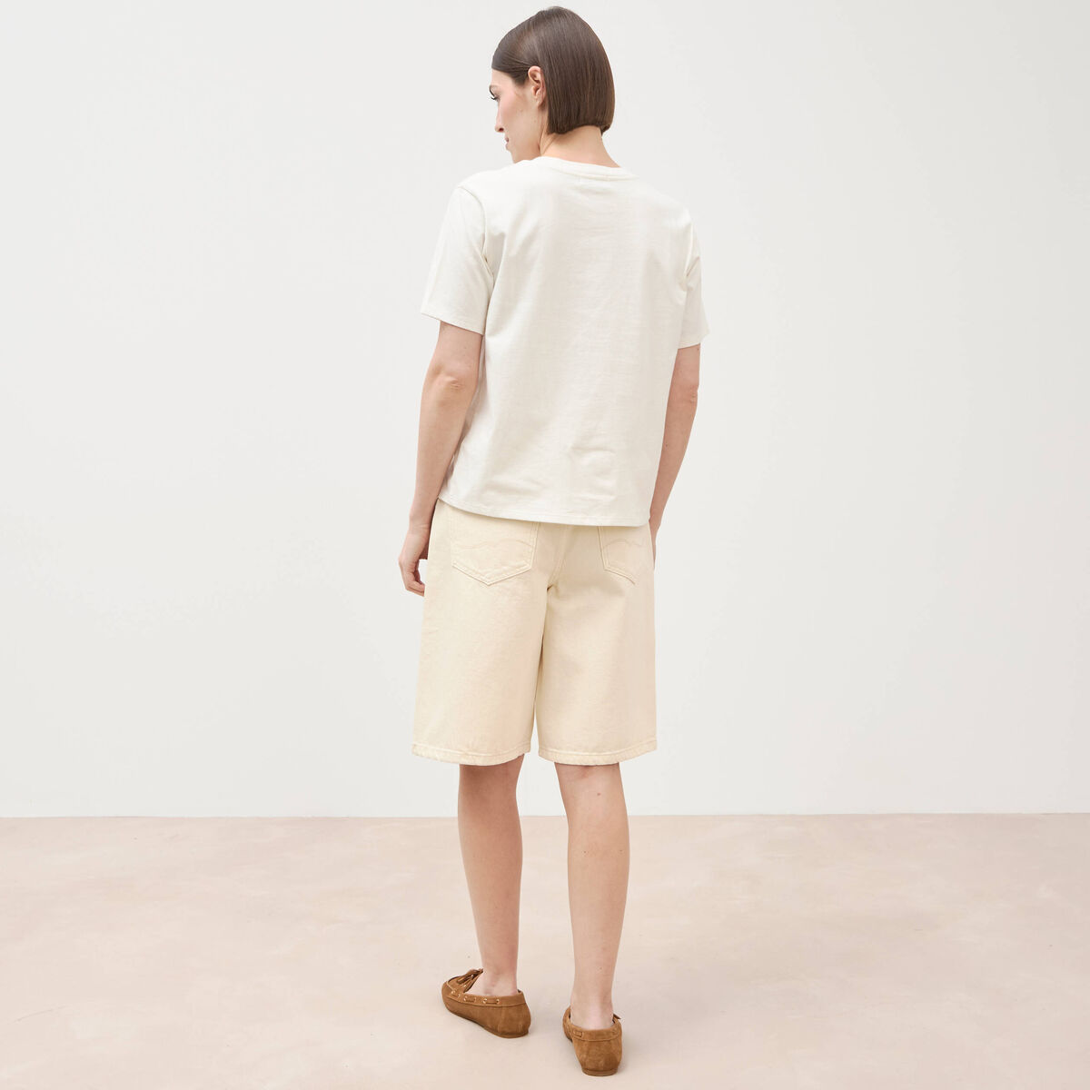 T-shirt en coton manches courtes ivoire femme