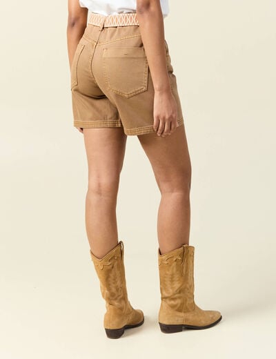 Short boyfriend ceinturé jean vert kaki femme