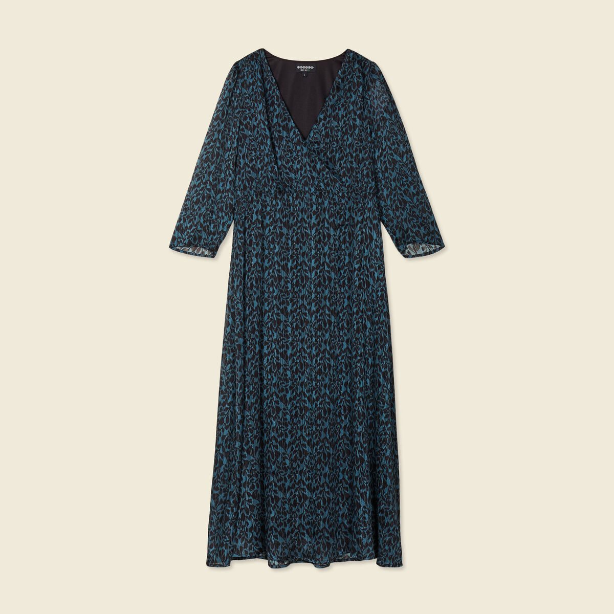 Robe longue évasée manches 3/4 bleu canard femme