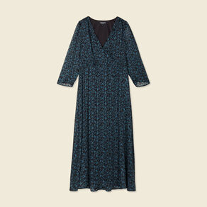 Robe longue évasée manches 3/4 bleu canard femme
