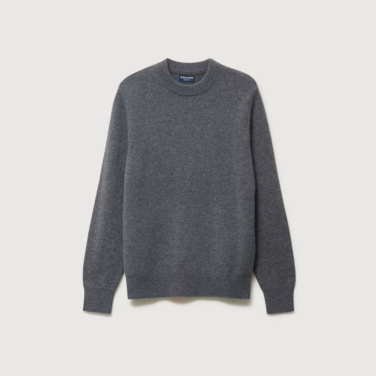 Pull droit col rond manches longues gris fonc&eacute; homme