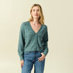 Gilet ajour&eacute; col V manches longues vert femme