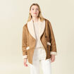 Manteau suédine col châle marron femme