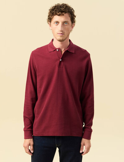 Polo manches longues en coton bordeaux homme