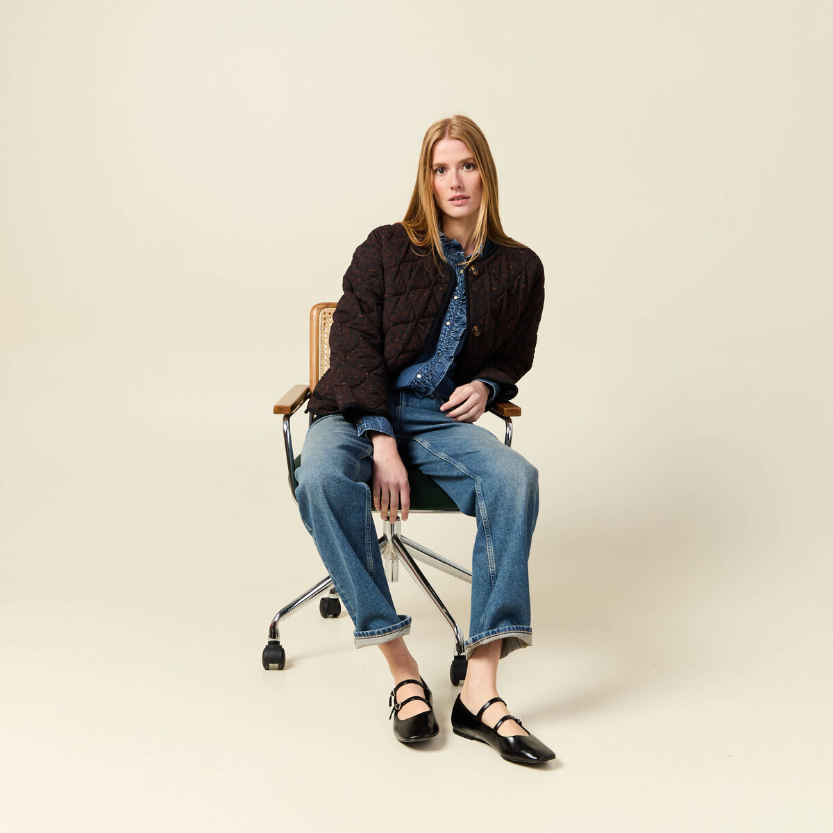 Blouson matelass&eacute; camel femme