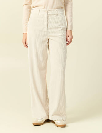 Pantalon large taille haute en velours creme femme