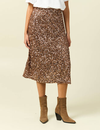 Jupe &agrave; sequins doubl&eacute;e vieux rose femme