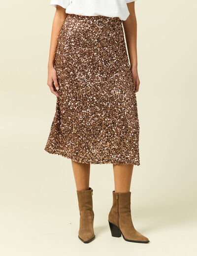 Jupe &agrave; sequins doubl&eacute;e vieux rose femme