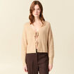Gilet col V manches longues n&oelig;uds beige femme