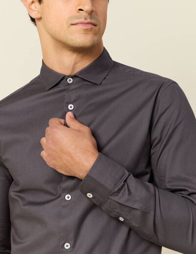 Col cintr&eacute; en coton manches longues gris fonc&eacute; homme