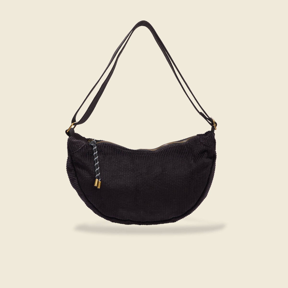 Sac banane velours c&ocirc;tel&eacute; noir femme
