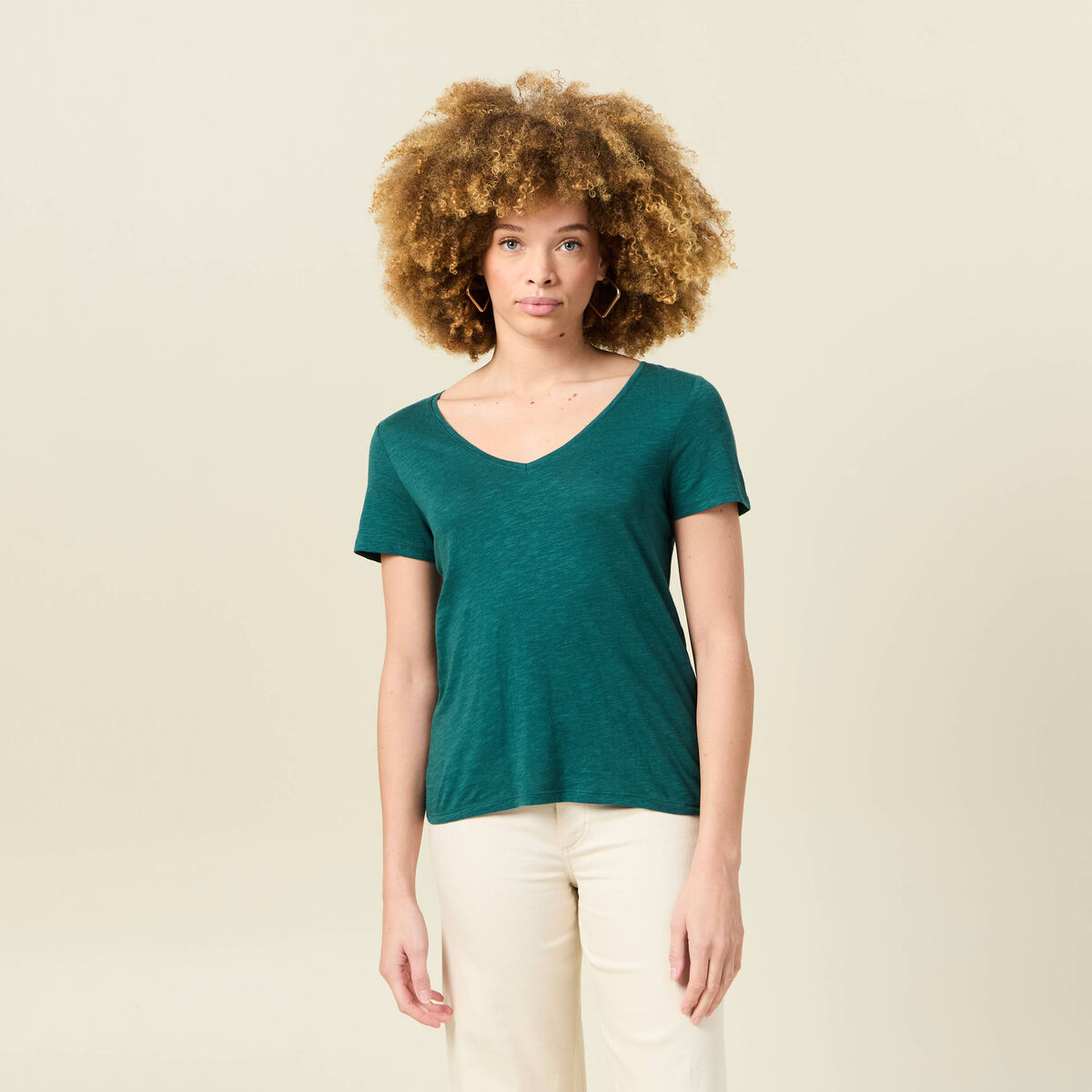 T-shirt manches courtes vert canard femme