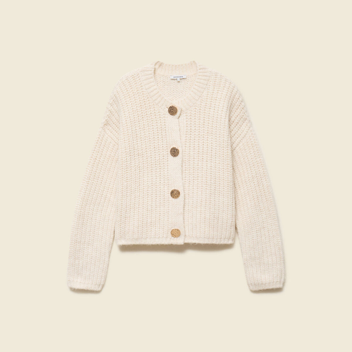 Gilet droit court manches longues creme femme