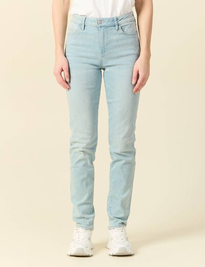 Jeans slim taille haute denim bleach femme