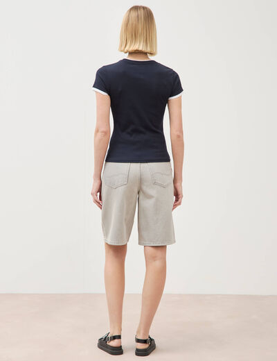 T-shirt cintr&eacute; col rond manches courtes bleu marine femme