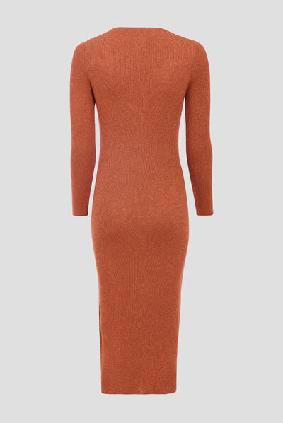 Robe pull midi ajustée orange foncé femme