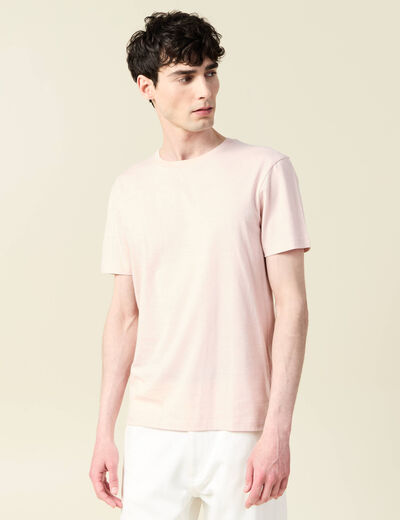 T-shirt cintr&eacute; col rond manches courtes rose pastel homme