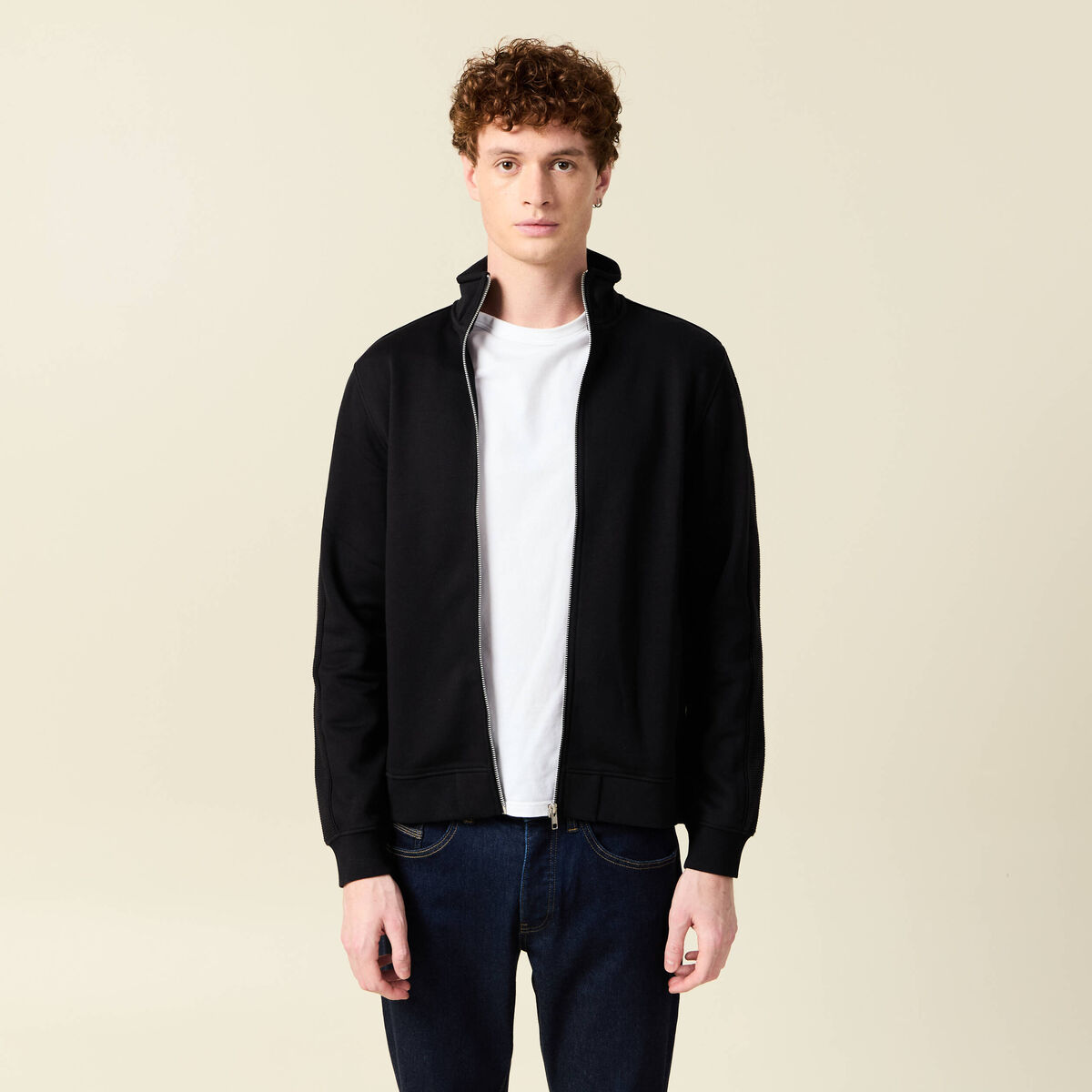 Gilet manches longues zippé noir homme